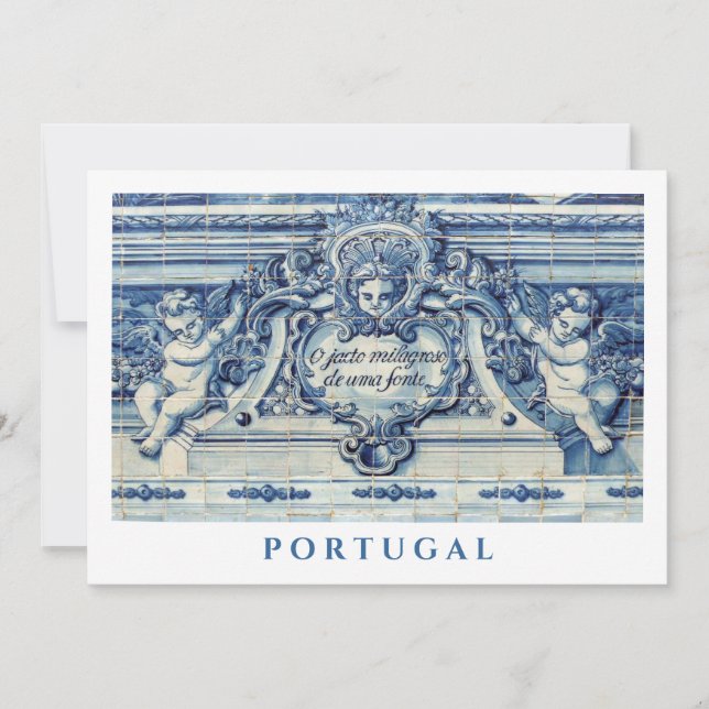 Blue Portuguese religious tiles with two angels Card (Front)