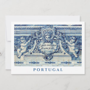 Blue Portuguese religious tiles with two angels Card