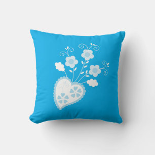 Blue Portuguese romantic blossom heart Throw Pillow