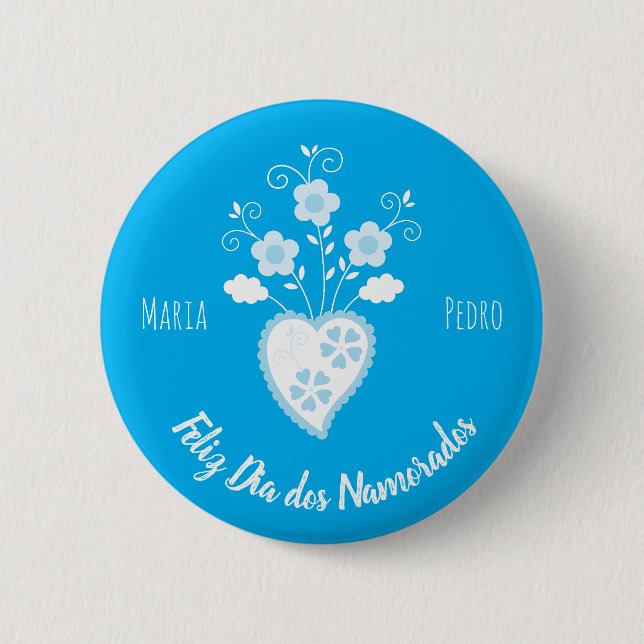 Blue Portuguese romantic heart 2 Inch Round Button (Front)