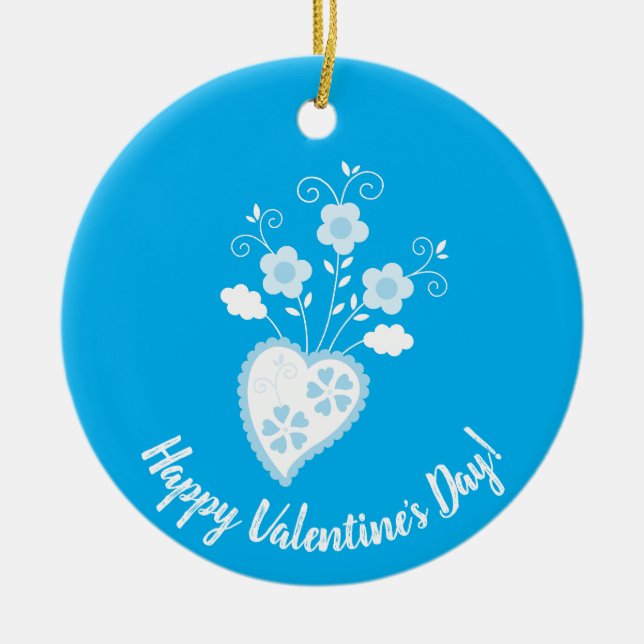 Blue Portuguese romantic heart Ceramic Ornament (Front)
