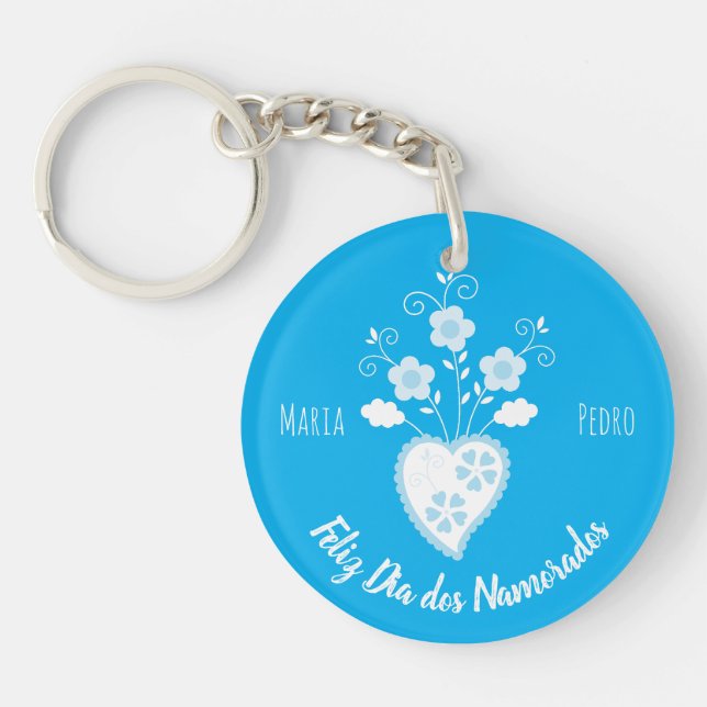 Blue Portuguese romantic heart Keychain (Front)