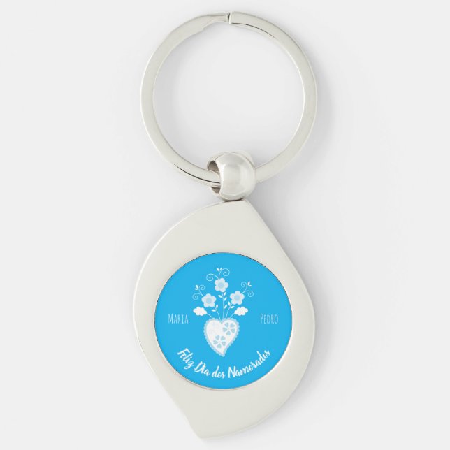 Blue Portuguese romantic heart Keychain (Front)