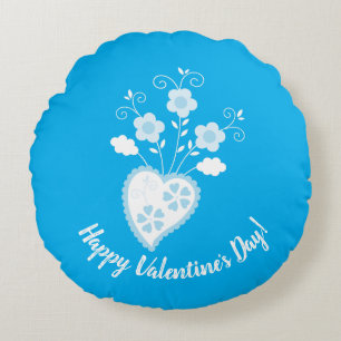 Blue Portuguese romantic heart Round Pillow