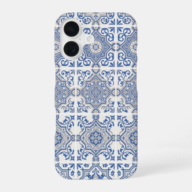 Blue Portuguese Tile iPhone 16 Case (Back)