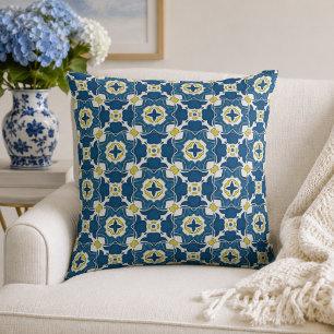 Blue Portuguese Tile Mediterranean Throw Pillow