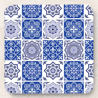 Blue Portuguese Tile Pattern Hard Plastic Coaster
