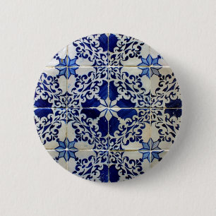 Blue, Portuguese Tiles 2 Inch Round Button