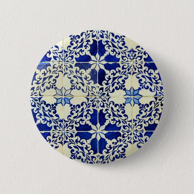 Blue, Portuguese Tiles 2 Inch Round Button (Front)