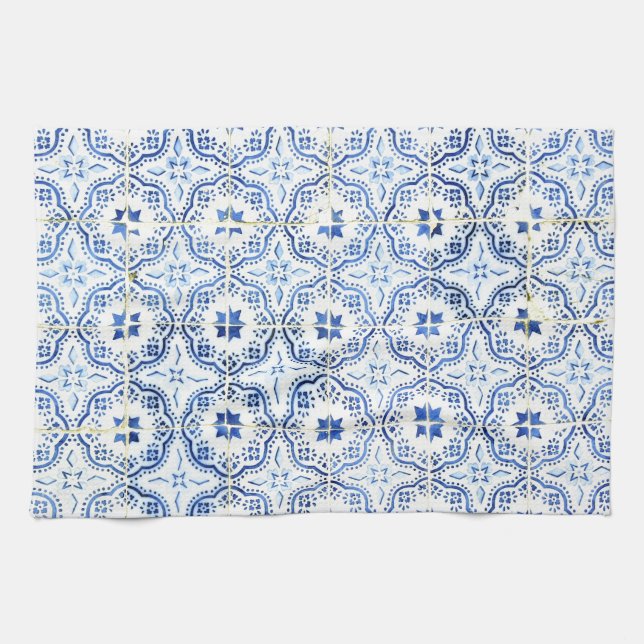 Blue, Portuguese Tiles Kitchen Towel (Horizontal)