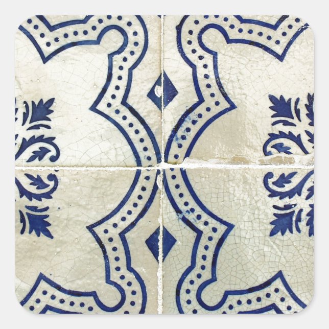 Blue, Portuguese Tiles Square Sticker (Front)
