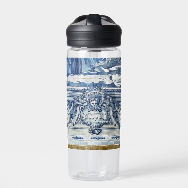 Blue Portuguese tiles with two angels Water Bottle (Front)