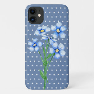 blue posies  on white stars iPhone 11 case