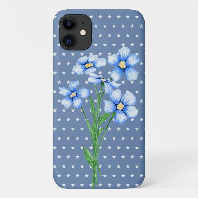 blue posies  on white stars Case-Mate iPhone case (Back)