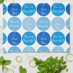 Blue Positive Affirmation Word Pattern Kitchen Towel