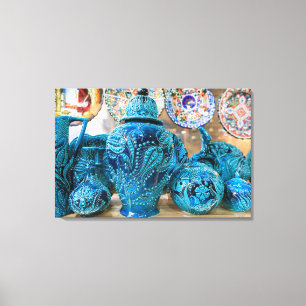 Blue Pottery At Market Canvas Print