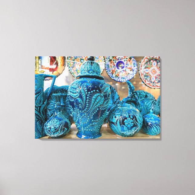 Blue Pottery At Market Canvas Print (Front)