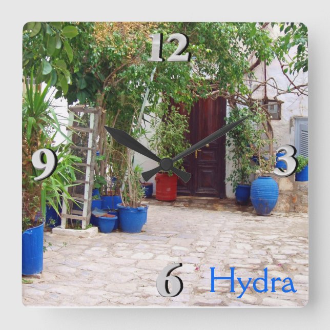 Blue Pottery Square Wall Clock (Front)