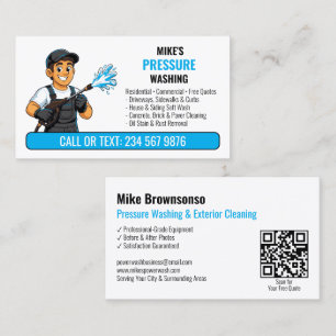 Blue Power Washer Man Pressure Washing Business Card