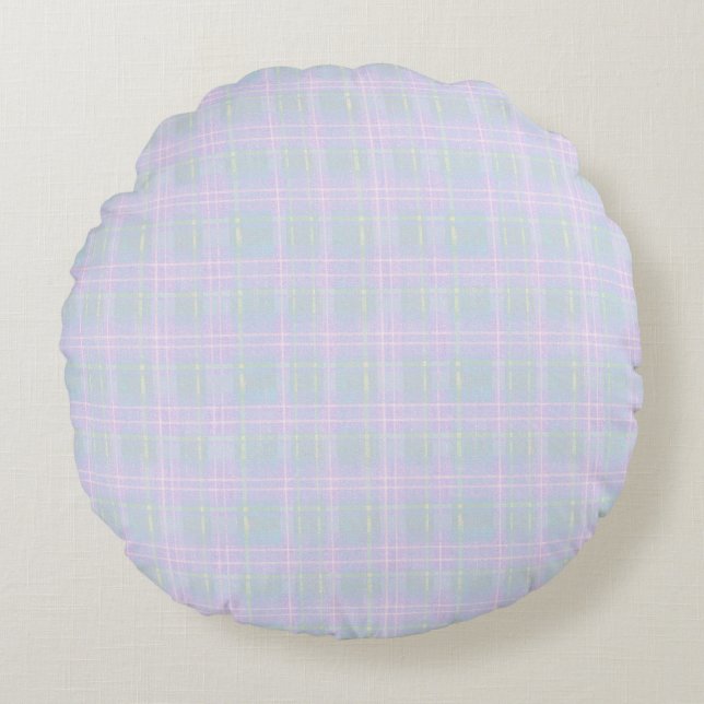  Blue Praire Plaid Round Pillow (Front)