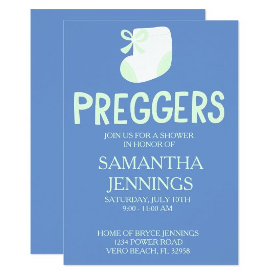 Blue Preggers Baby Shower Invitation. Card