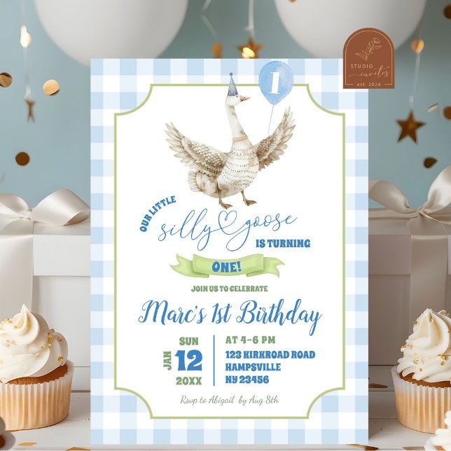 Blue Preppy Silly Goose Invitation d'anniversaire (Créateur téléchargé)