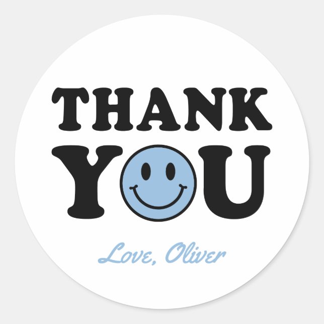 Blue Preppy Smile One Cool Dude Thank You Classic Round Sticker (Front)