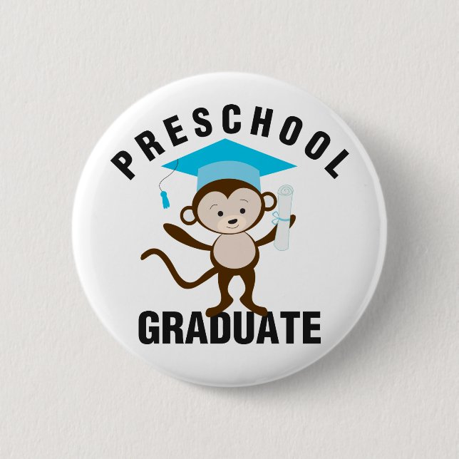 Blue Preschool Graduate 2 Inch Round Button (Front)