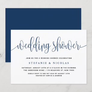 Blue Pretty Calligraphy Wedding Shower Invitation