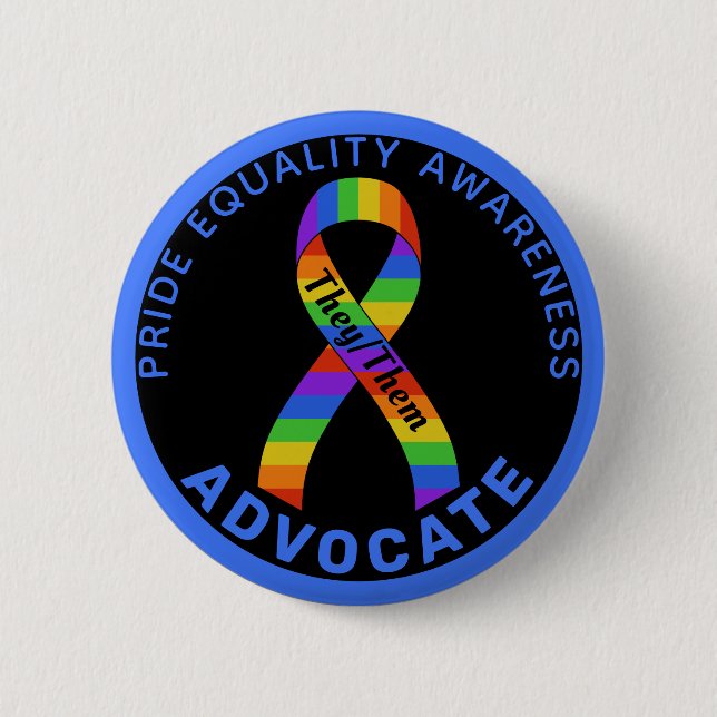 Blue Pride Equality Awareness Black Button (Front)