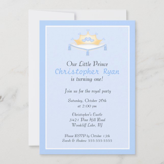 Blue Prince Crown Birthday Party Invitation (Front)