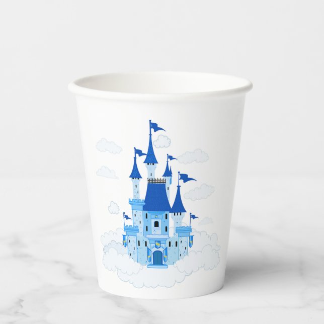 Blue Princess Castle Personalized Girly Paper Cups (Front)
