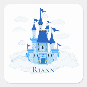 Blue Princess Castle Personalized Girly Square Sticker