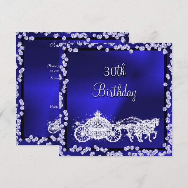 Blue Princess Coach & Horses 30th Birthday Invitation (Front/Back)