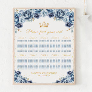 Blue Princess Quinceañera 10 Tables Seating Chart