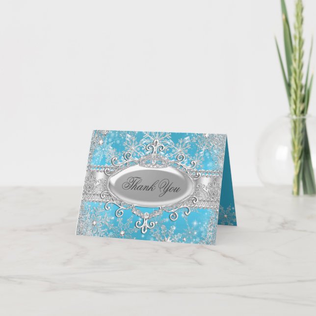 Blue Princess Winter Wonderland Thank You Card (Front)