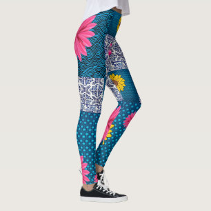 blue print floral long leggings