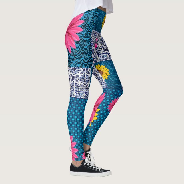 blue print floral long leggings (Right)