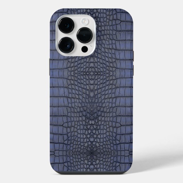 Blue Printed Faux Alligator Leather Pattern iPhone Case (Back)