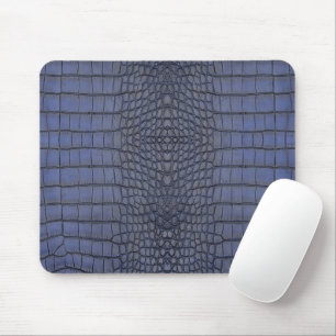 Blue Printed Faux Alligator Leather Pattern Mouse Pad
