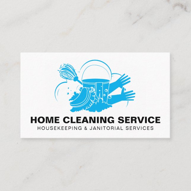 Blue Pro Home Cleaning Service Janitorial Maid Business Card (Front)
