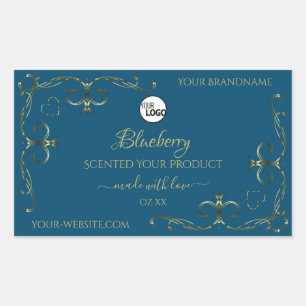 Blue Product Label Decorated Gold Corners Add Logo