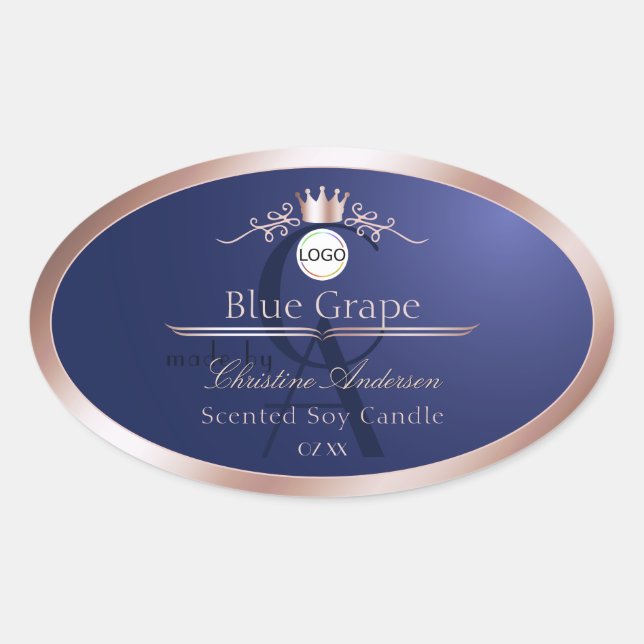 Blue Product Label Rose Gold Frame Logo Monogram (Front)
