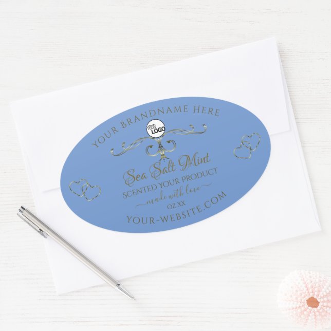 Blue Product Labels Decorative Scrollwork Add Logo (Envelope)