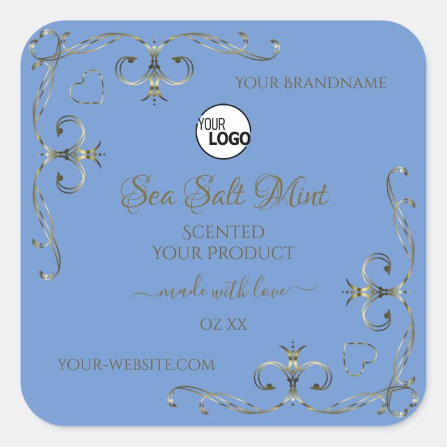 Blue Product Labels Decorative Scrollwork Add Logo (Front)