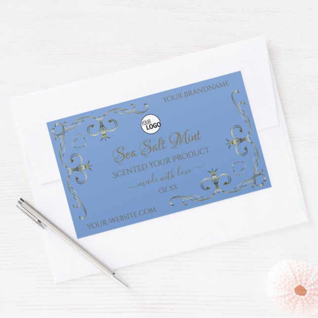 Blue Product Labels Decorative Scrollwork Add Logo (Envelope)