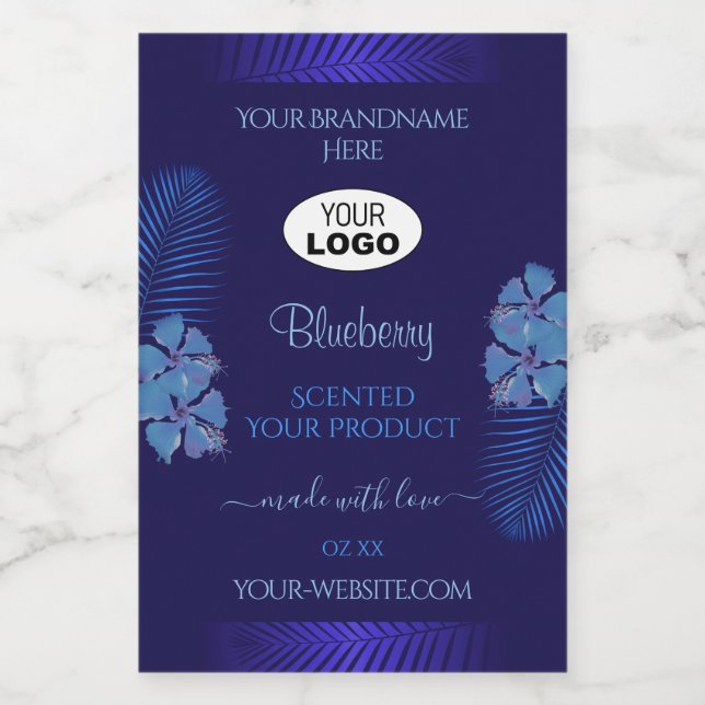 Blue Product Labels Teal Exotic Flowers with Logo (Single Label)