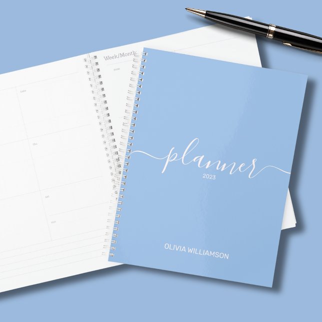 Blue Professional Business Planner (Blue planner with script typography. Personalize with your own name or choice of text.)