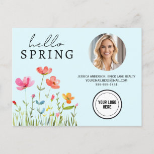 Blue Professional Hello Spring Real Estate  Postcard