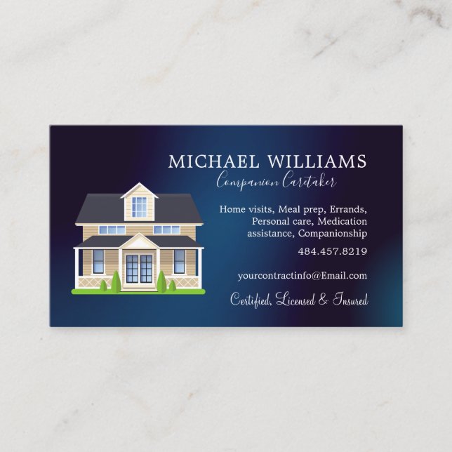 Blue Professional House Caregiver Services Business Card (Front)